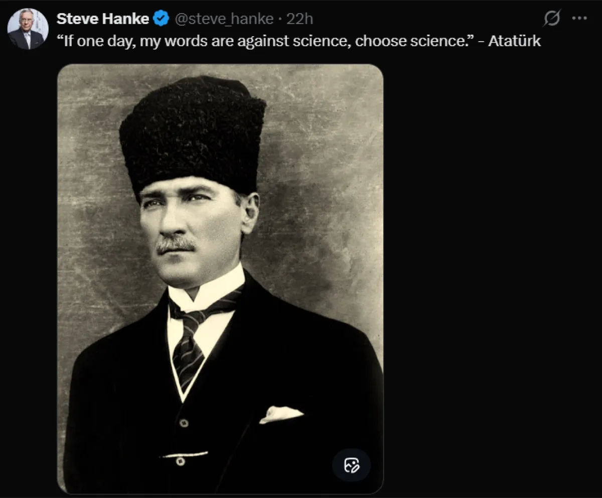 Steve Hanke’den Mustafa Kemal Atatürk Paylaşımı Gündem Oldu